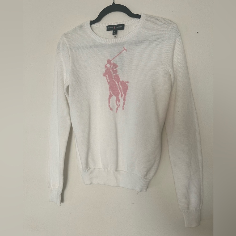 Vintage Black Label Ralph Lauren Knit Pink White Sweater ASO Charlotte York SATC